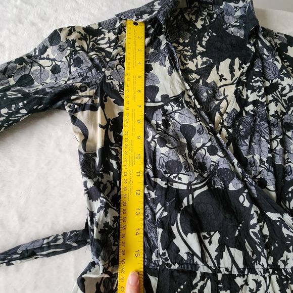 Zara Floral 50s Style Tea Dress Womens Medium Circle Skirt Cotton Dark Academia - Picture 11 of 13